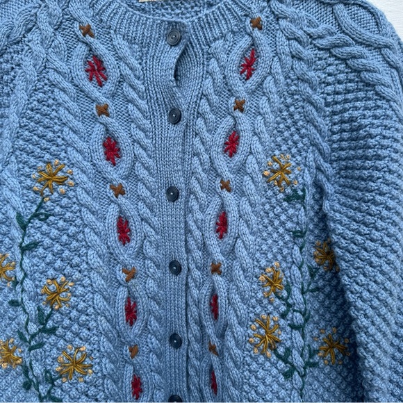 Blue Cable Knit Embroidered Cardigan Sweater - Picture 9 of 11